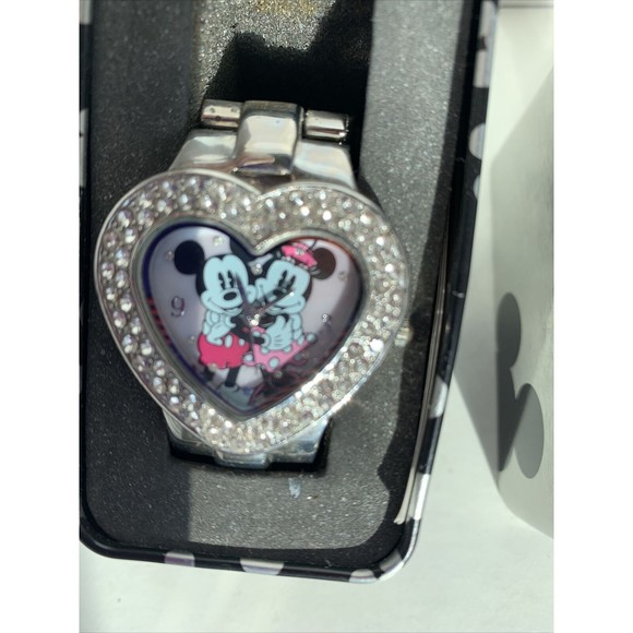 Disney Mickey Minnie Mouse Bracelet Watch Heart Crystals Silver tone NEW Battery - Picture 5 of 6